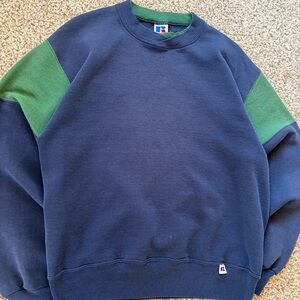 Vintage Made in USA Russell Athletic  Men's Crewneck in Navy and Green